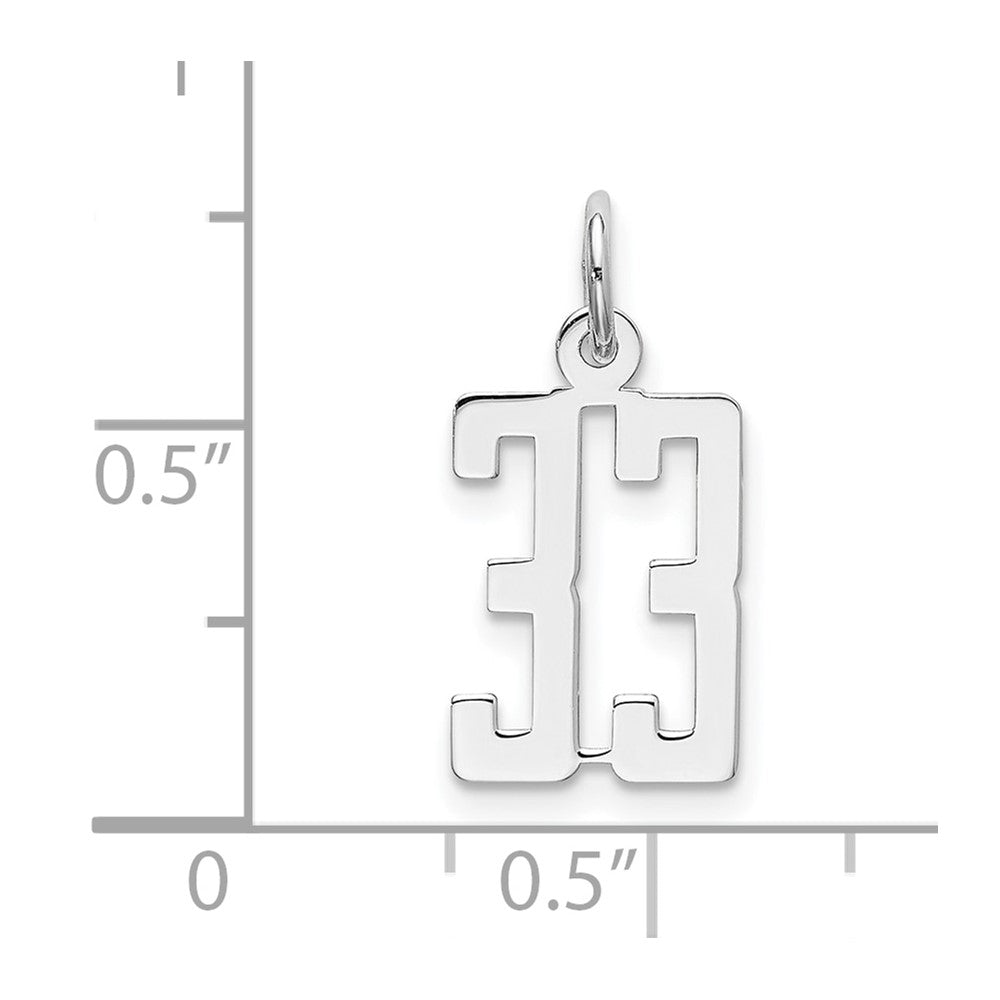 Sterling Silver Silver/Rhodium-Plated Elongated Number 33 Charm
