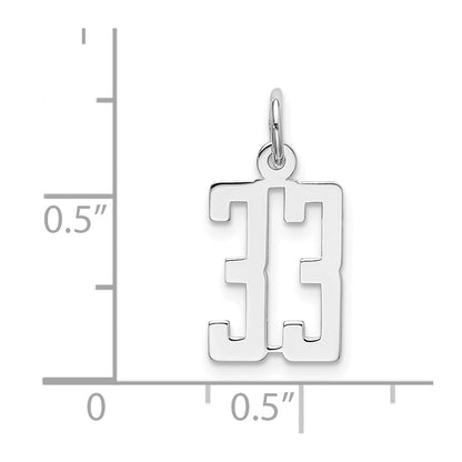 Sterling Silver Silver/Rhodium-Plated Elongated Number 33 Charm