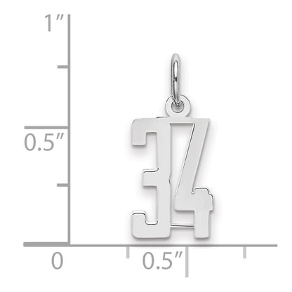 Sterling Silver Silver/Rhodium-Plated Elongated Number 34 Charm