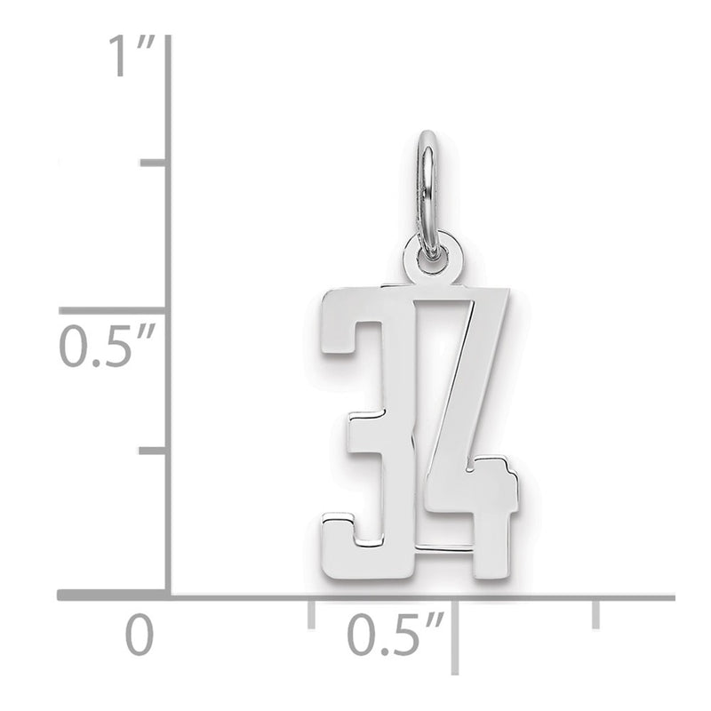 Sterling Silver Silver/Rhodium-Plated Elongated Number 34 Charm