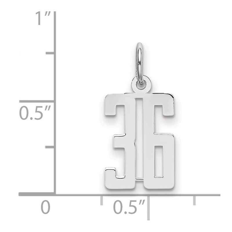 Sterling Silver Silver/Rhodium-Plated Elongated Number 36 Charm