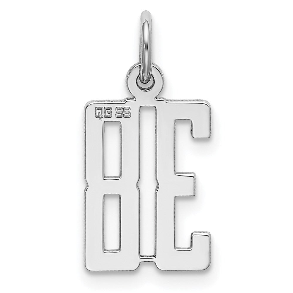 Sterling Silver Silver/Rhodium-Plated Elongated Number 38 Charm