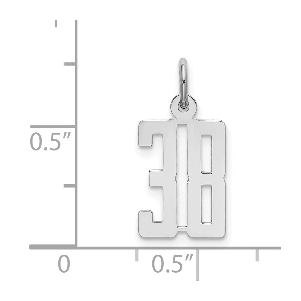 Sterling Silver Silver/Rhodium-Plated Elongated Number 38 Charm