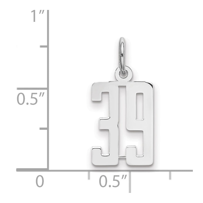 Sterling Silver Silver/Rhodium-Plated Elongated Number 39 Charm