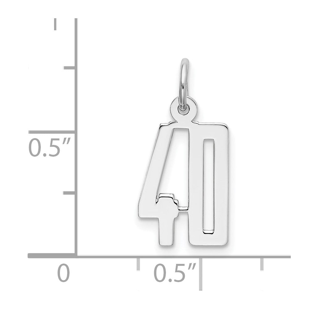 Sterling Silver Silver/Rhodium-Plated Elongated Number 40 Charm