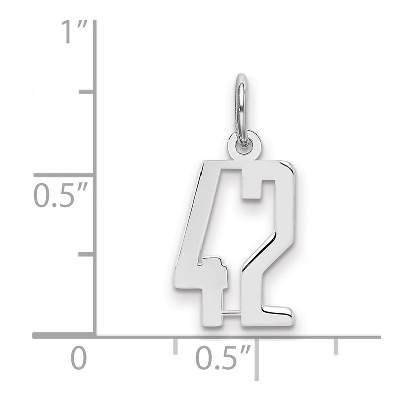Sterling Silver Silver/Rhodium-Plated Elongated Number 42 Charm
