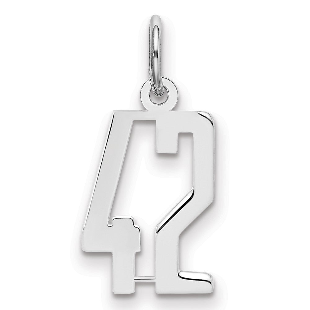 Sterling Silver Silver/Rhodium-Plated Elongated Number 42 Charm