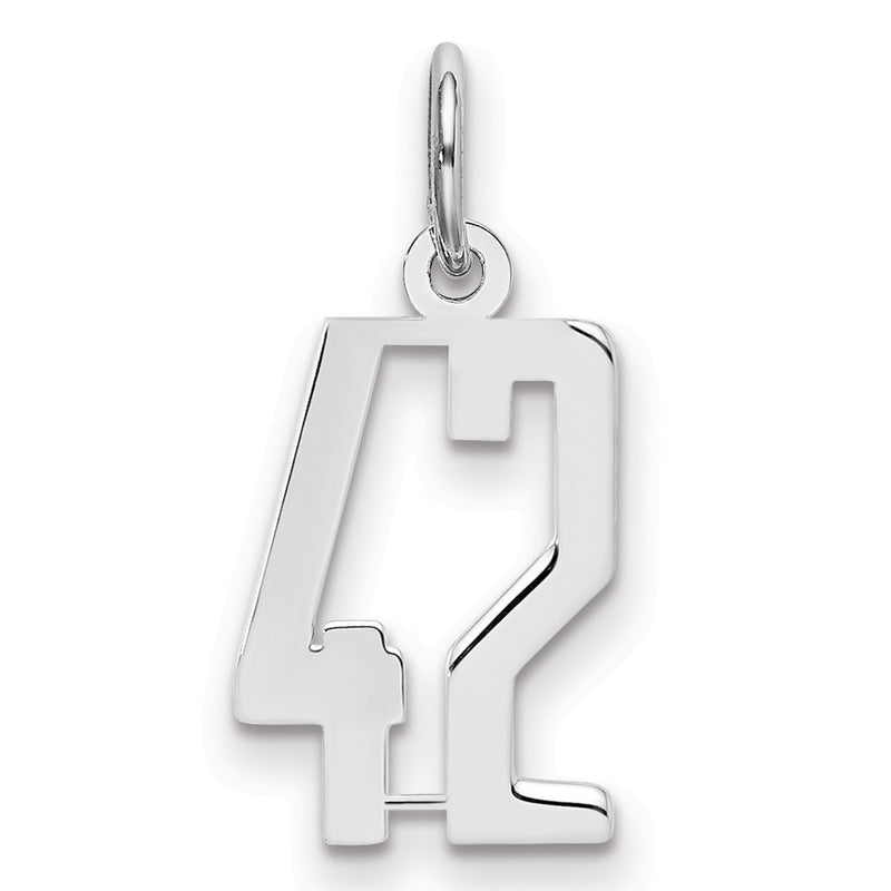 Sterling Silver Silver/Rhodium-Plated Elongated Number 42 Charm
