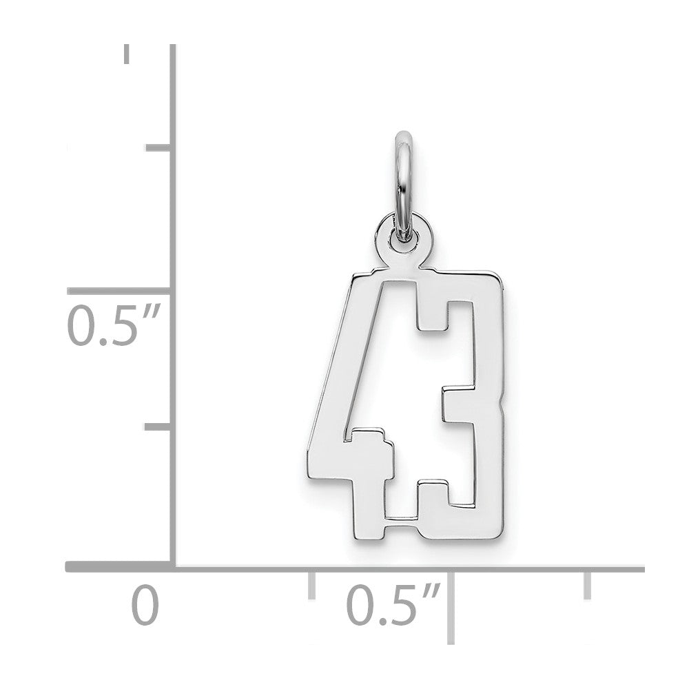 Sterling Silver Silver/Rhodium-Plated Elongated Number 43 Charm