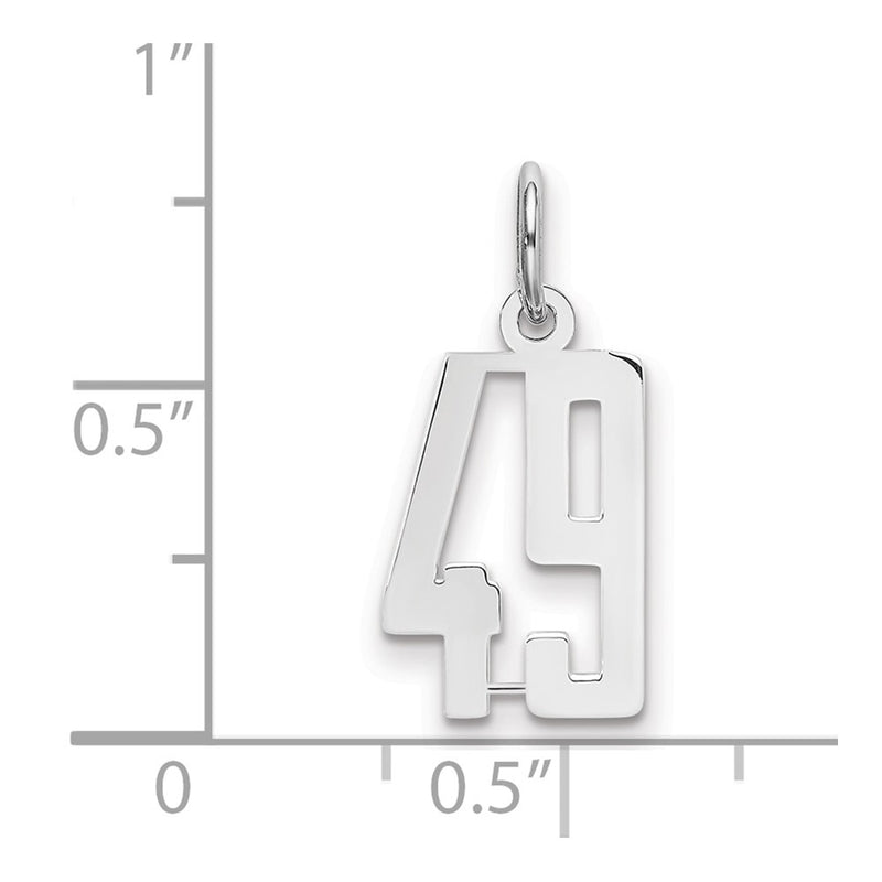 Sterling Silver Silver/Rhodium-Plated Elongated Number 49 Charm