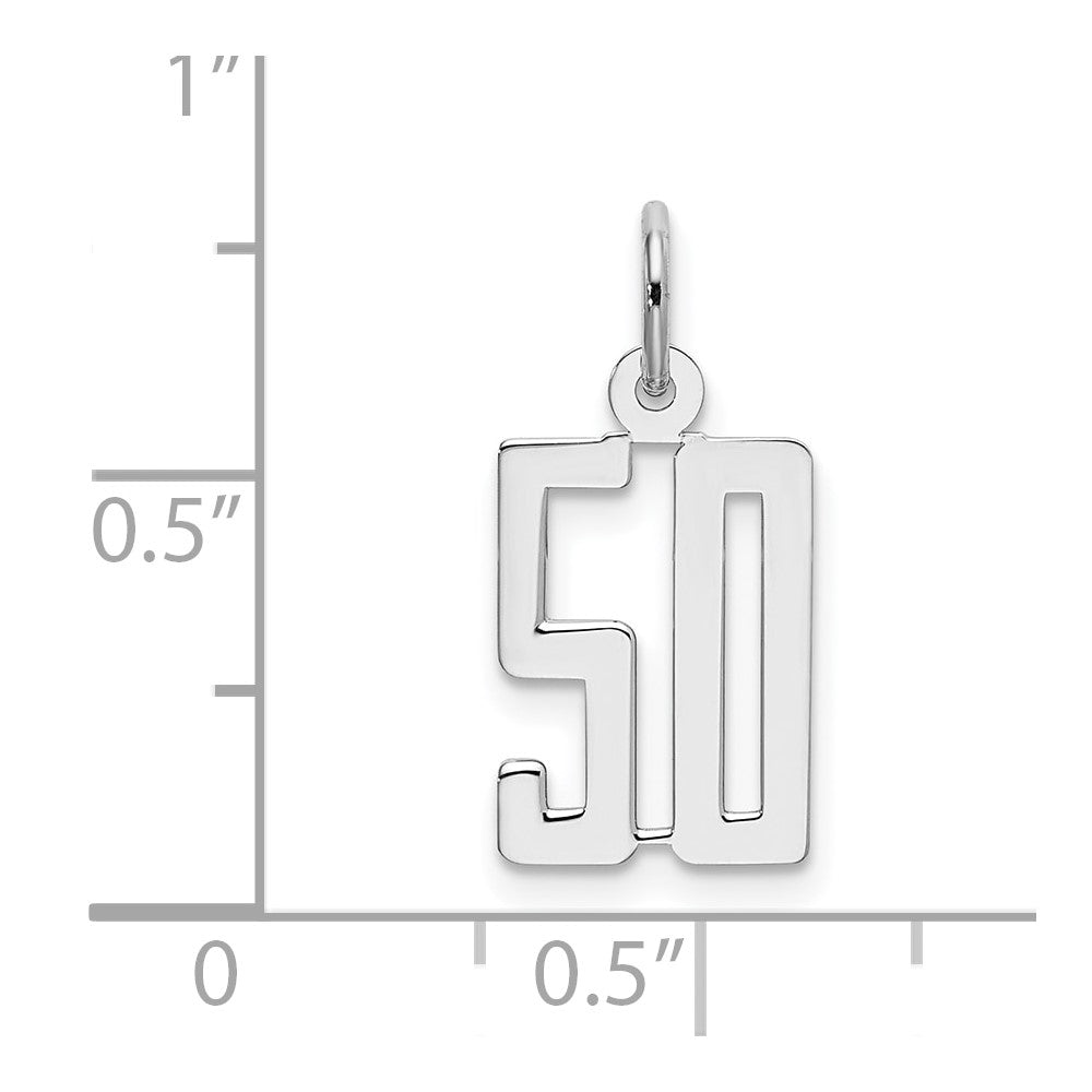 Sterling Silver Silver/Rhodium-Plated Elongated Number 50 Charm