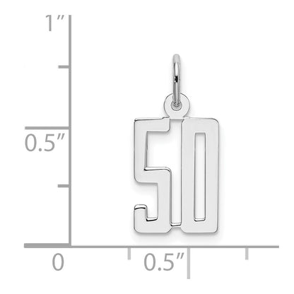 Sterling Silver Silver/Rhodium-Plated Elongated Number 50 Charm
