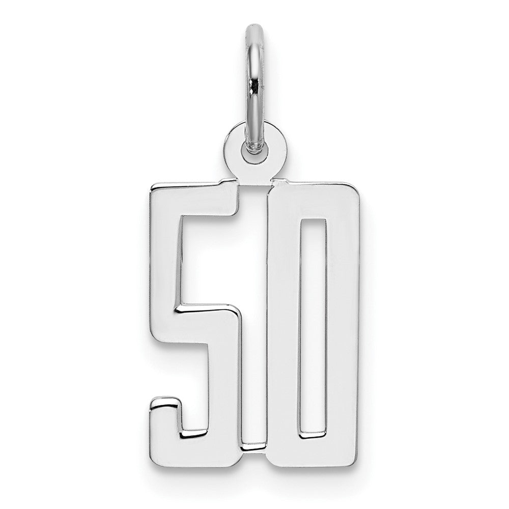 Sterling Silver Silver/Rhodium-Plated Elongated Number 50 Charm