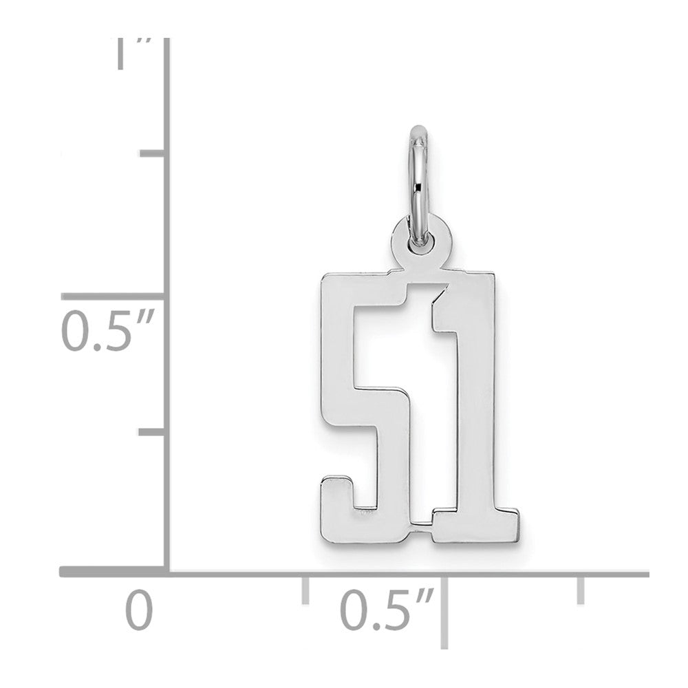 Sterling Silver Silver/Rhodium-Plated Elongated Number 51 Charm