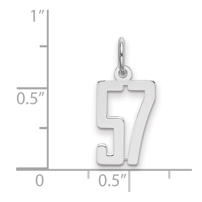 Sterling Silver Silver/Rhodium-Plated Elongated Number 57 Charm