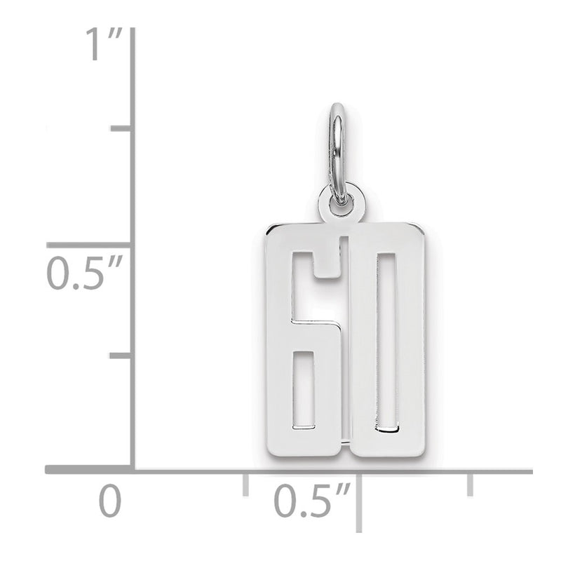 Sterling Silver Silver/Rhodium-Plated Elongated Number 60 Charm