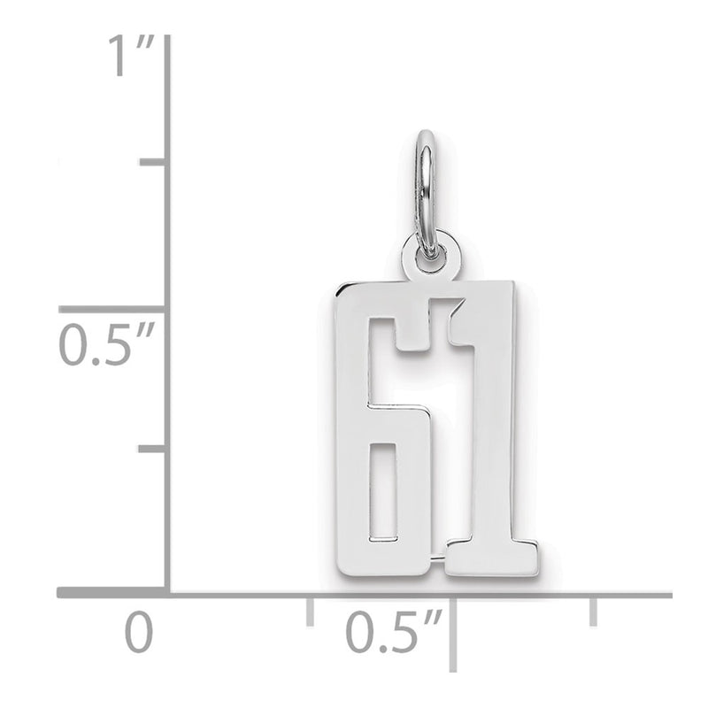 Sterling Silver Silver/Rhodium-Plated Elongated Number 61 Charm
