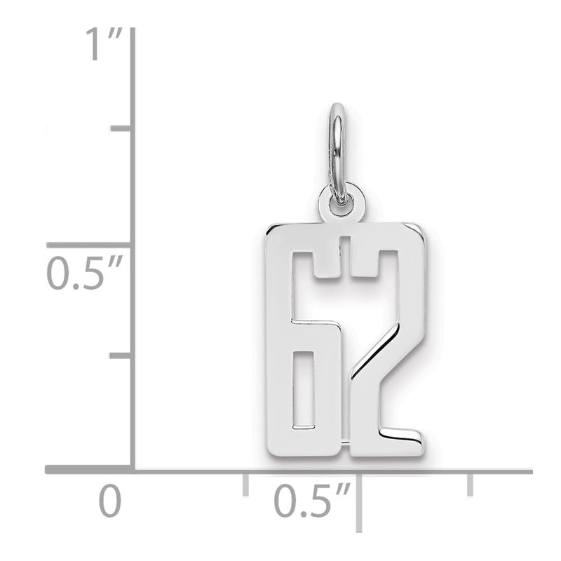Sterling Silver Silver/Rhodium-Plated Elongated Number 62 Charm