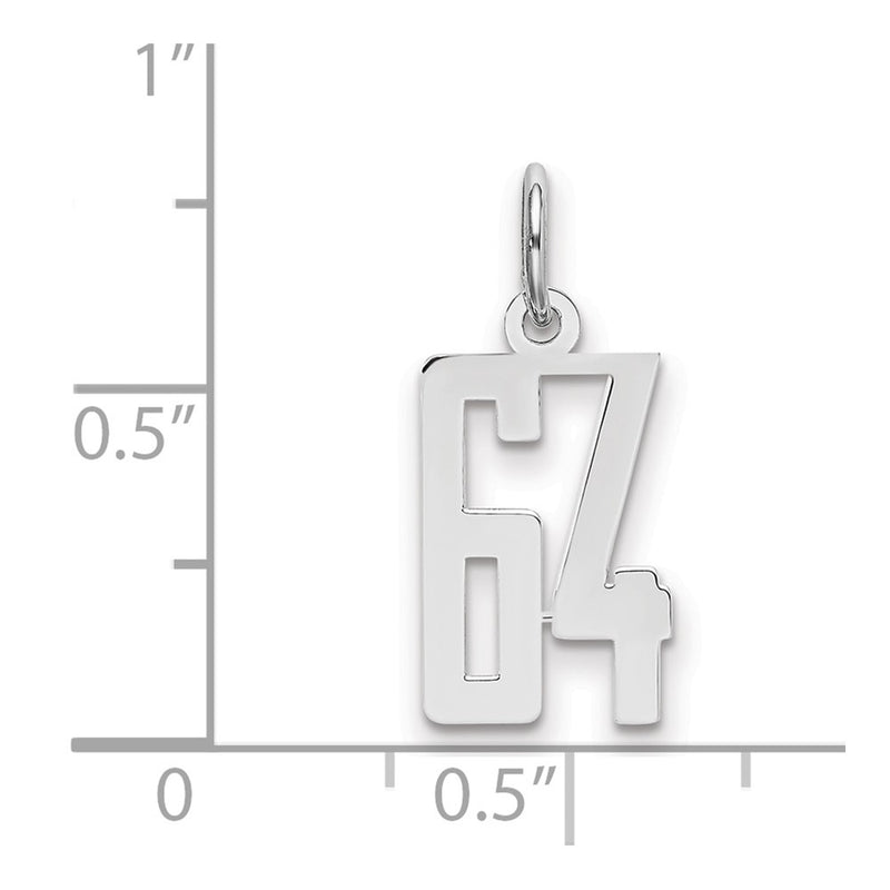Sterling Silver Silver/Rhodium-Plated Elongated Number 64 Charm