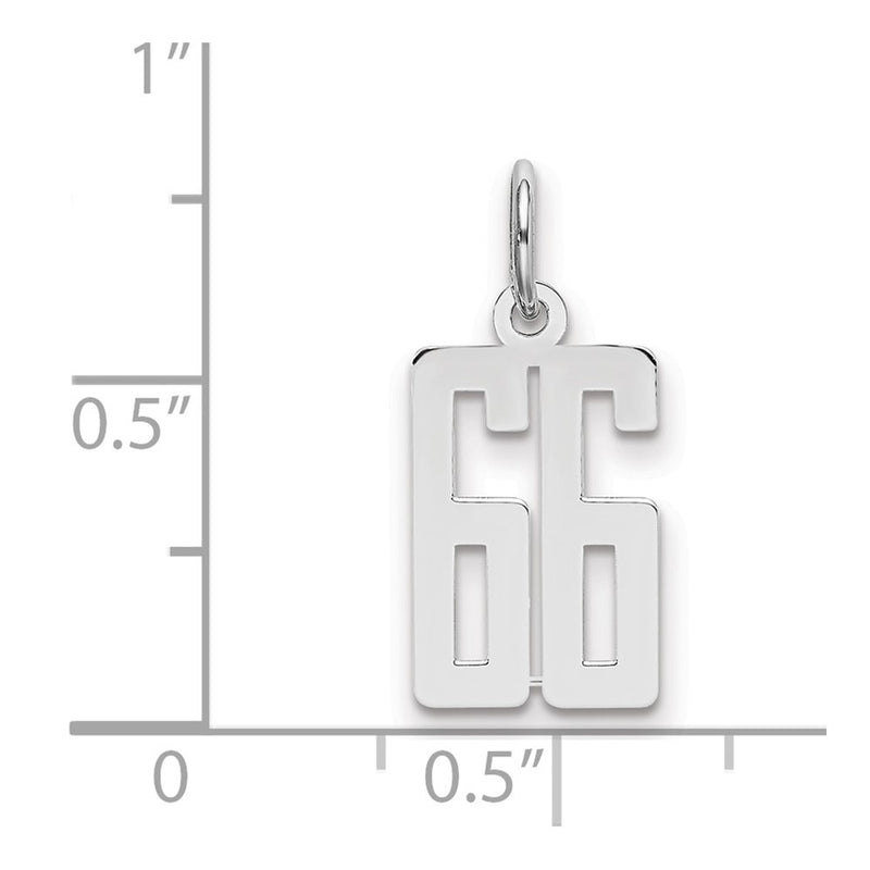 Sterling Silver Silver/Rhodium-Plated Elongated Number 66 Charm
