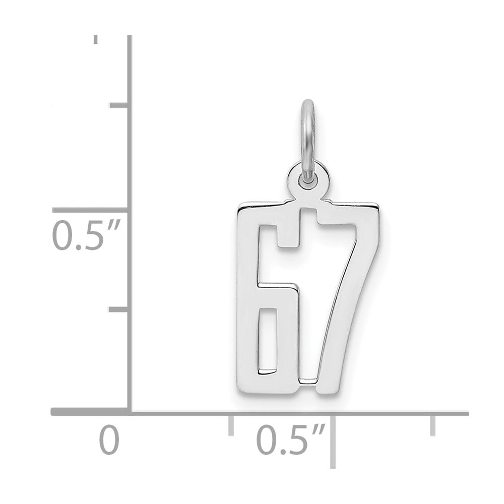 Sterling Silver Silver/Rhodium-Plated Elongated Number 67 Charm