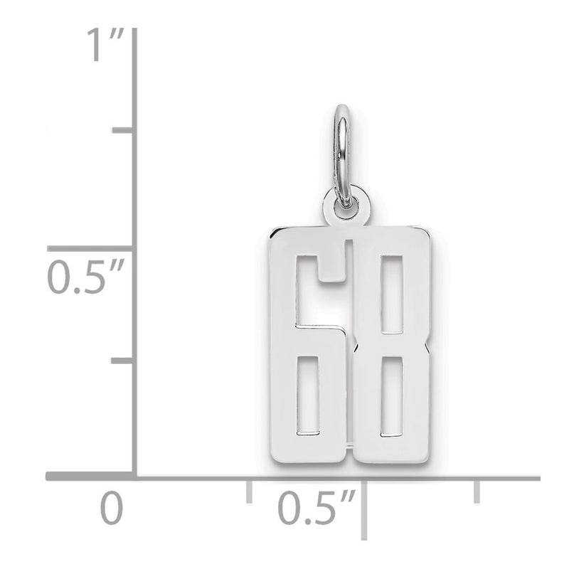 Sterling Silver Silver/Rhodium-Plated Elongated Number 68 Charm