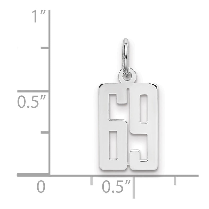 Sterling Silver Silver/Rhodium-Plated Elongated Number 69 Charm