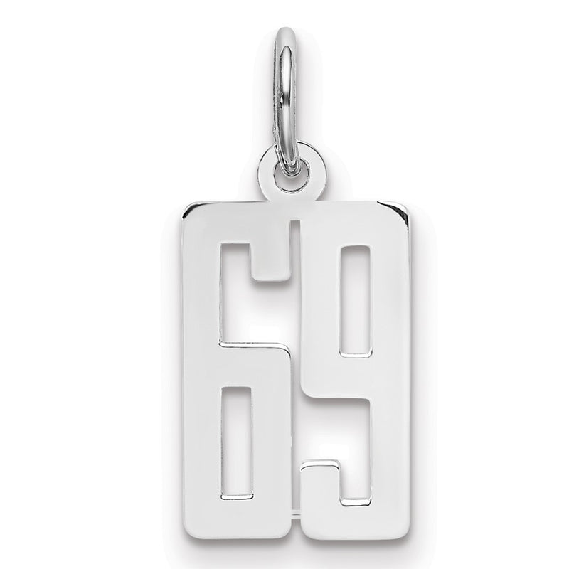 Sterling Silver Silver/Rhodium-Plated Elongated Number 69 Charm
