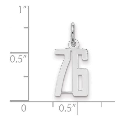 Sterling Silver Silver/Rhodium-Plated Elongated Number 76 Charm