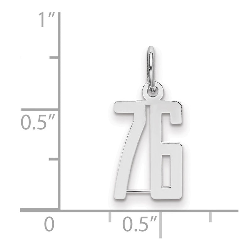 Sterling Silver Silver/Rhodium-Plated Elongated Number 76 Charm