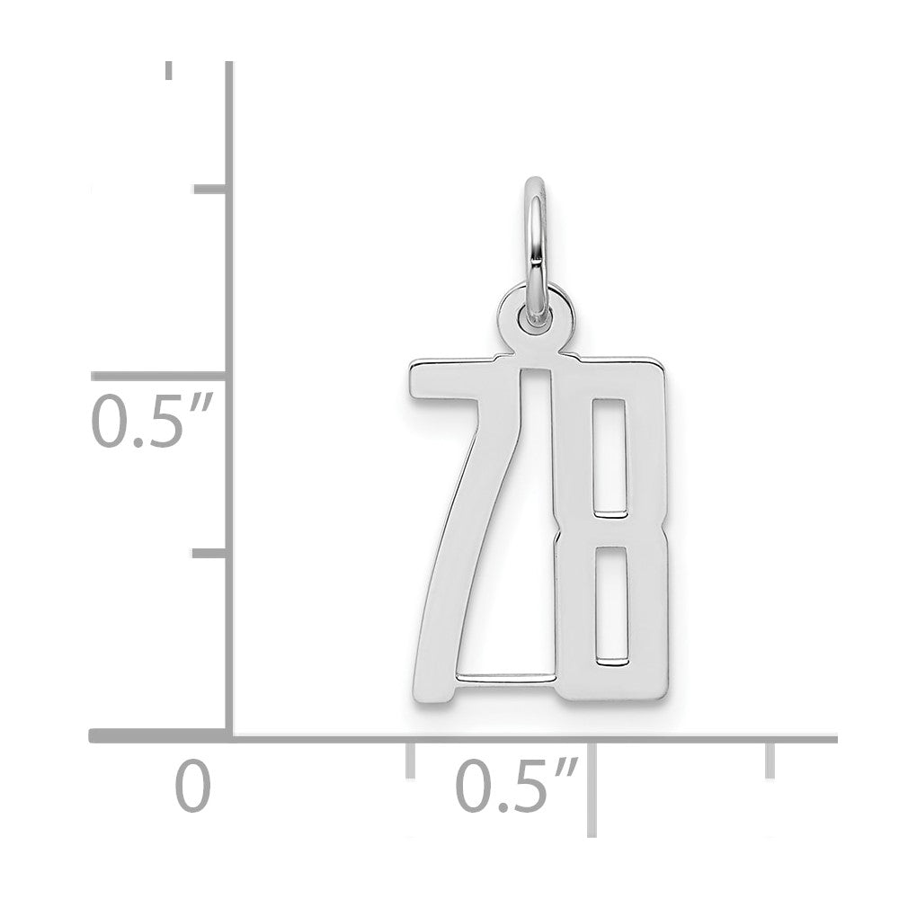 Sterling Silver Silver/Rhodium-Plated Elongated Number 78 Charm