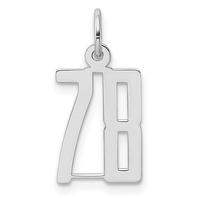 Sterling Silver Silver/Rhodium-Plated Elongated Number 78 Charm
