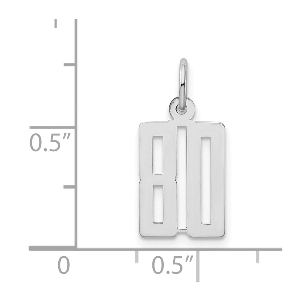 Sterling Silver Silver/Rhodium-Plated Elongated Number 80 Charm