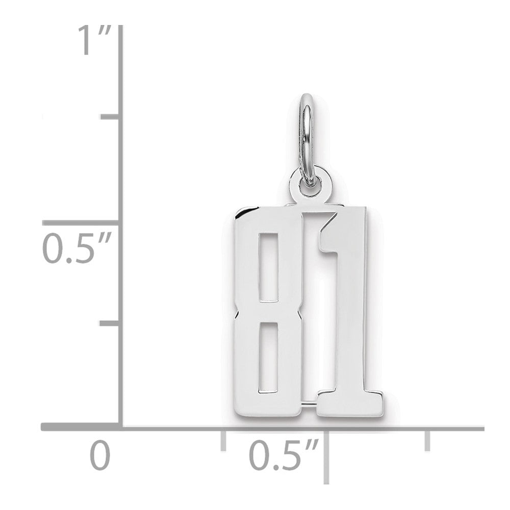 Sterling Silver Silver/Rhodium-Plated Elongated Number 81 Charm