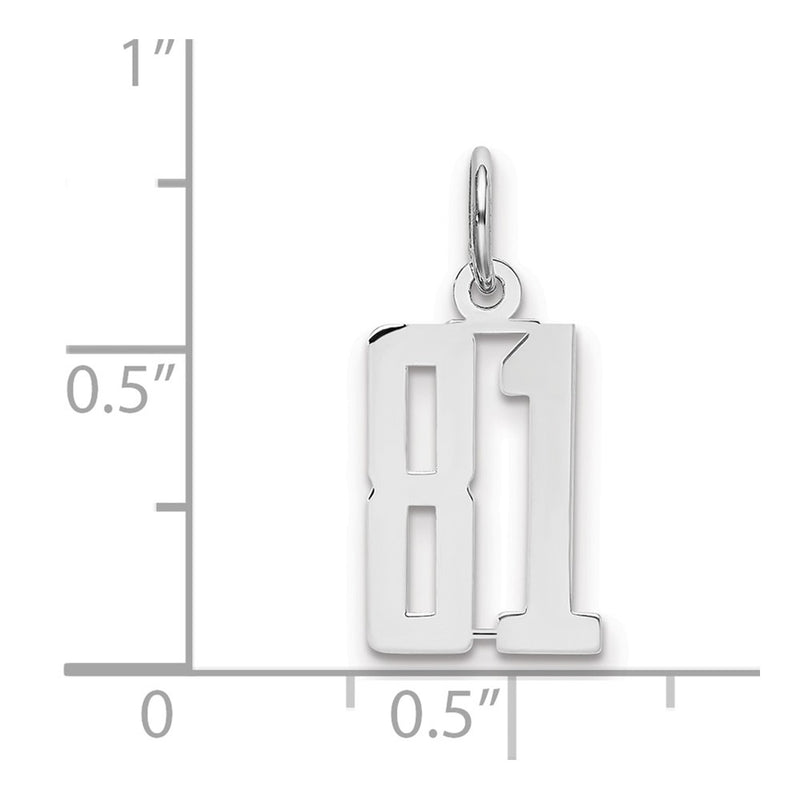 Sterling Silver Silver/Rhodium-Plated Elongated Number 81 Charm
