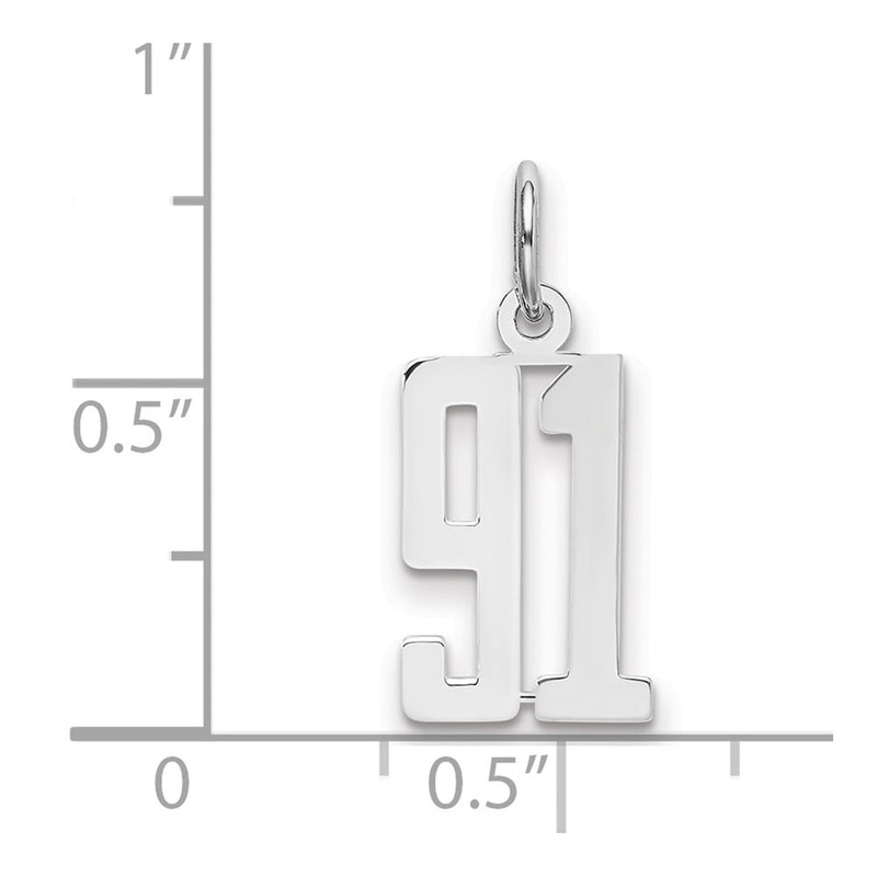 Sterling Silver Silver/Rhodium-Plated Elongated Number 91 Charm
