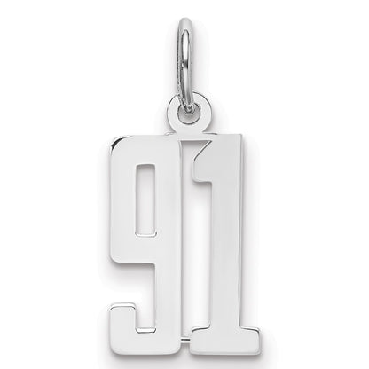 Sterling Silver Silver/Rhodium-Plated Elongated Number 91 Charm