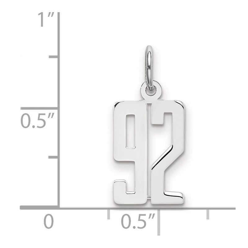 Sterling Silver Silver/Rhodium-Plated Elongated Number 92 Charm