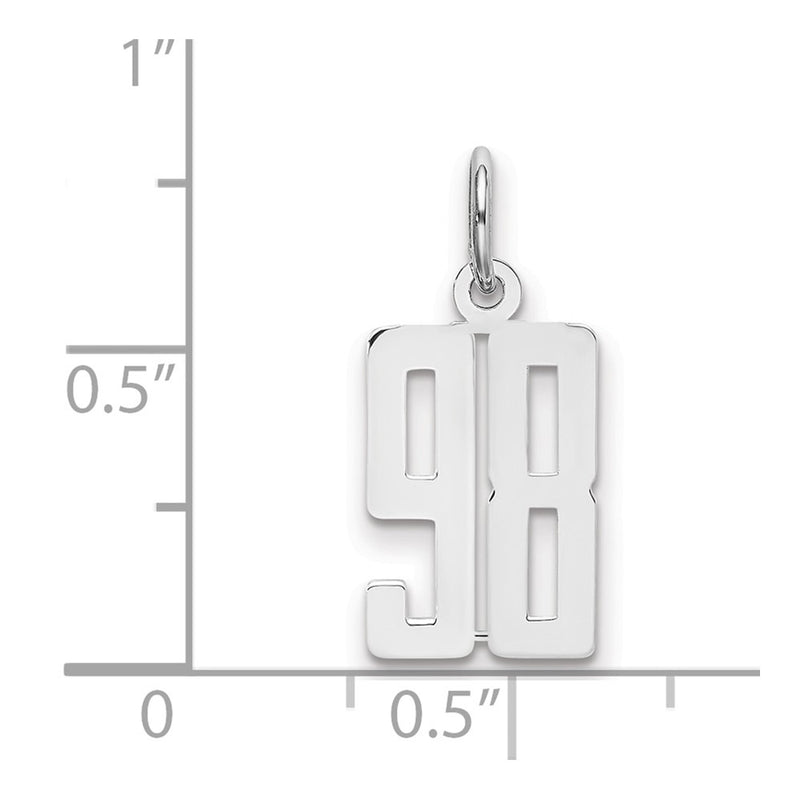 Sterling Silver Silver/Rhodium-Plated Elongated Number 98 Charm