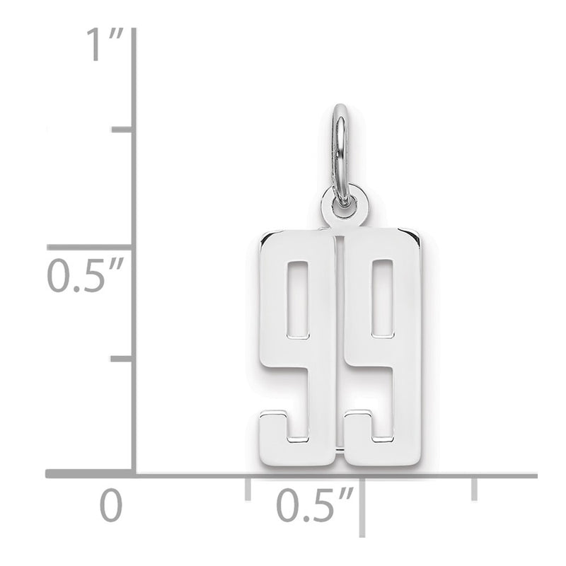 Sterling Silver Silver/Rhodium-Plated Elongated Number 99 Charm