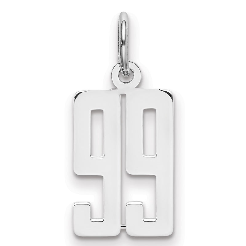 Sterling Silver Silver/Rhodium-Plated Elongated Number 99 Charm