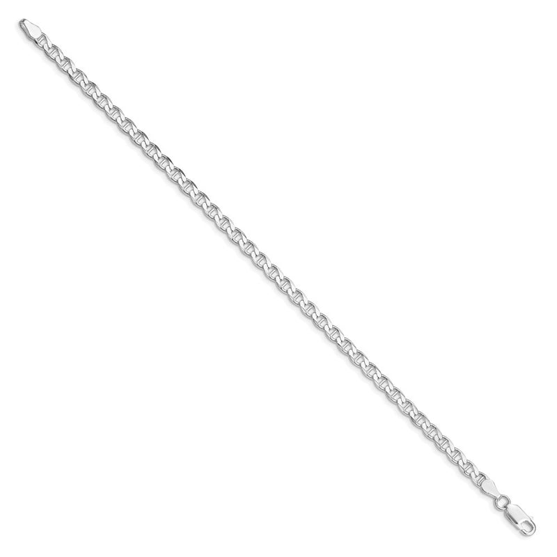 Sterling Silver Rhodium-plated 4.0mm D/C Flat Anchor Curb Chain Bracelet