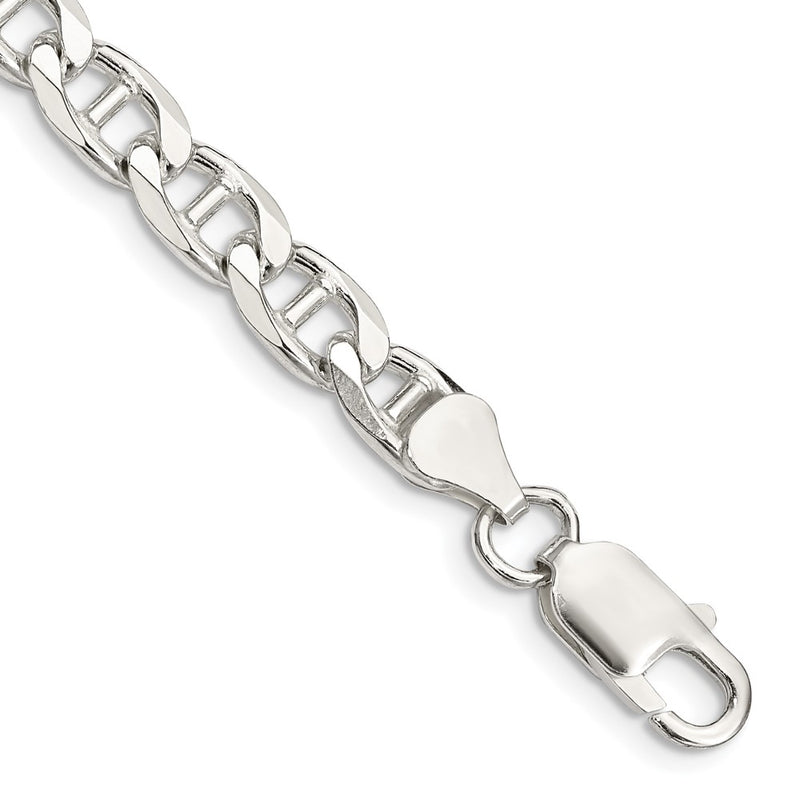 8 Inch Sterling Silver 6.5mm D/C Flat Anchor Curb Chain Bracelet