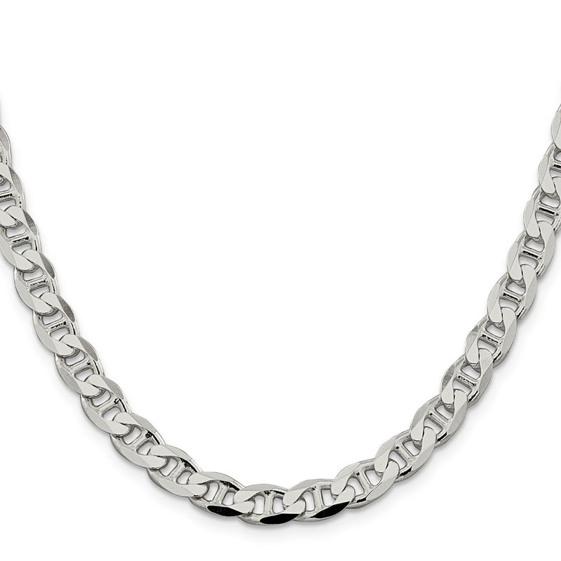 Sterling Silver 7.4mm D/C Flat Anchor Curb Chain Necklace