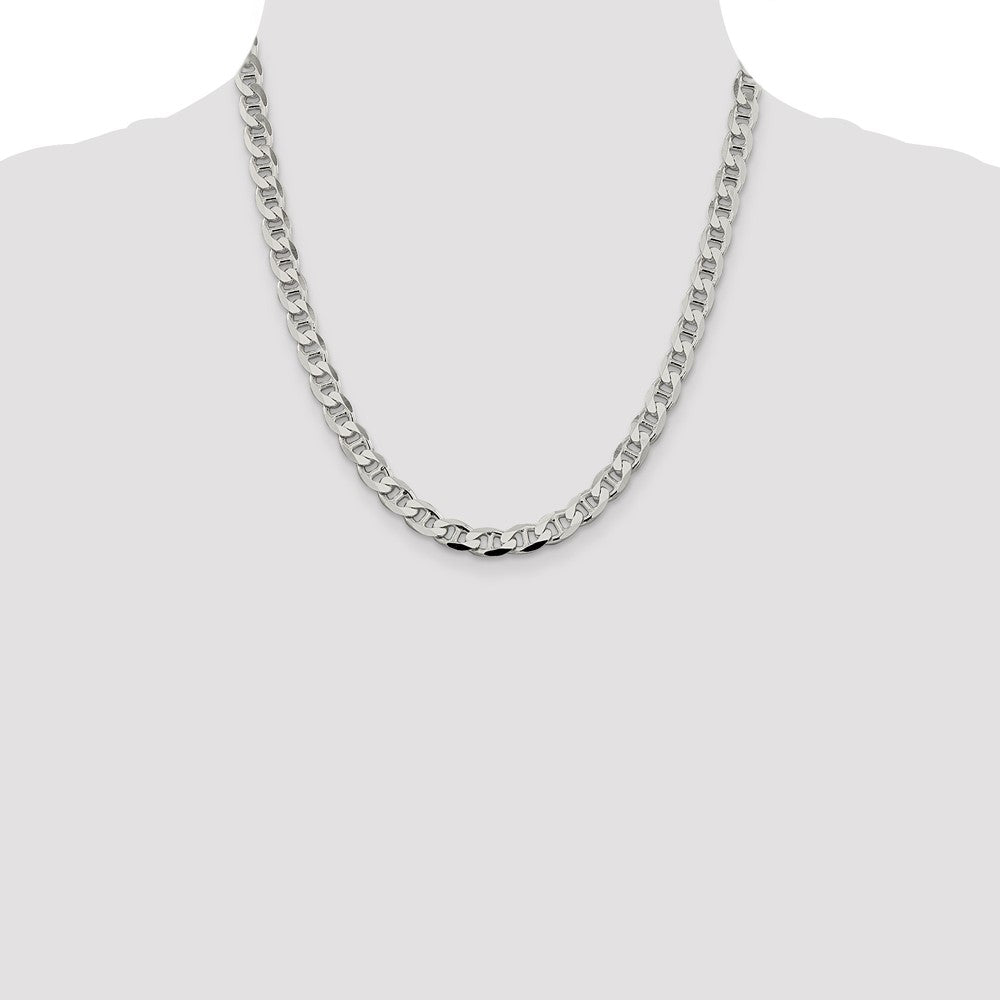 Sterling Silver 7.4mm D/C Flat Anchor Curb Chain Necklace