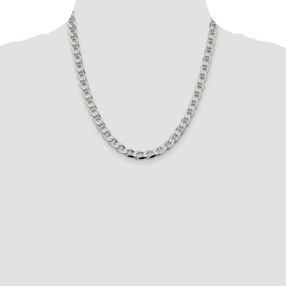 Sterling Silver 7.4mm D/C Flat Anchor Curb Chain Necklace