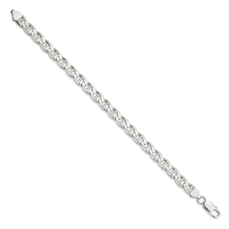 Sterling Silver 7.4mm D/C Flat Anchor Curb Chain Bracelet