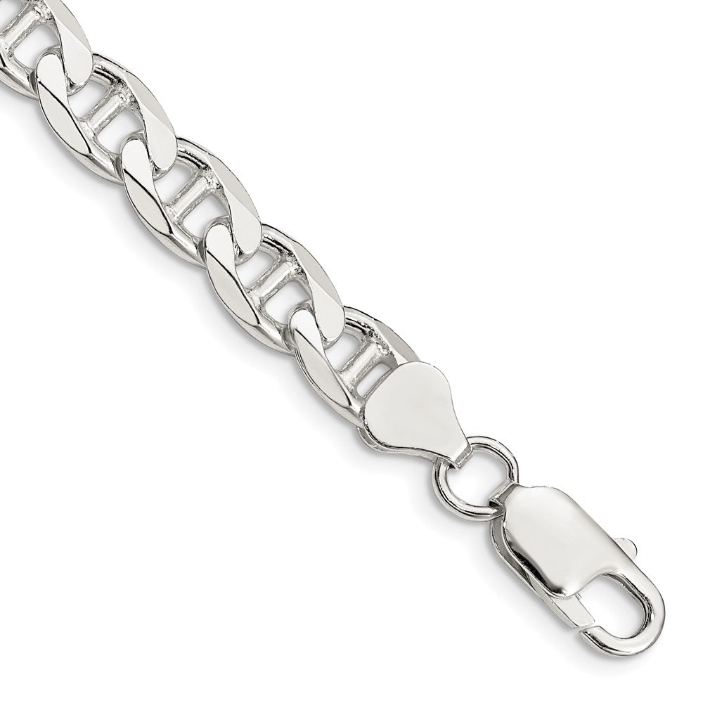 Sterling Silver 7.4mm D/C Flat Anchor Curb Chain Bracelet