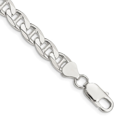 Sterling Silver 7.4mm D/C Flat Anchor Curb Chain Bracelet