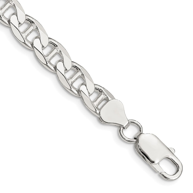 Sterling Silver 7.4mm D/C Flat Anchor Curb Chain Bracelet